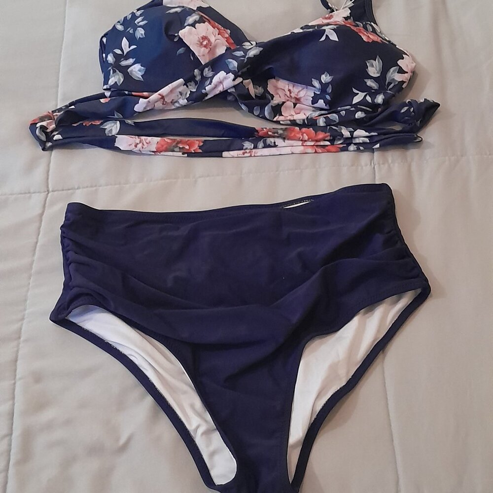 Tempt Me Womens Two-Piece Bikini High Waist Blue L